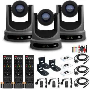 3 x PTZOptics Move SE PTZ Camera with 20x Optical Zoom (Gray) (PT20X-SE-GY-G3) + 3 x  Wall Mount