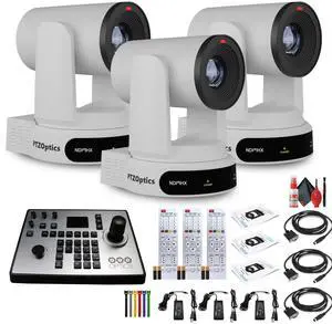 3 x PTZOptics Move 4K PTZ Camera with 30x Zoom (White) (PT30X-4K-WH-G3) + PT-JOY-G4 Controller