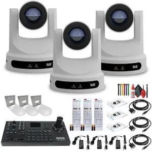 3 x PTZOptics Move SE PTZ Camera with 30x Optical Zoom (PT30X-SE-WH-G3) + SuperJoy PTZ Controller + 3 x  Wall Mount