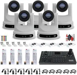5 x PTZOptics Move SE PTZ Camera with 30x Optical Zoom (PT30X-SE-WH-G3) + SuperJoy PTZ Controller + 5 x Wall Mount