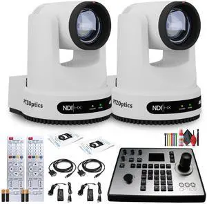 2 x PTZOptics Move 4K PTZ Camera with 20x Zoom (White) (PT20X-4K-WH-G3) + PT-JOY-G4 Controller