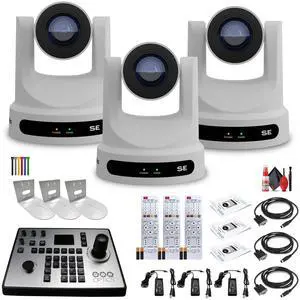 3 x PTZOptics Move SE PTZ Camera with 20x Optical Zoom + PT-JOY-G4 Controller + 3 x Wall Mount