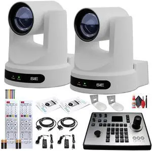 2 x PTZOptics Move SE PTZ Camera with 20x Optical Zoom (PT20X-SE-WH-G3) + PT-JOY-G4 Controller + 2 x Wall Mount