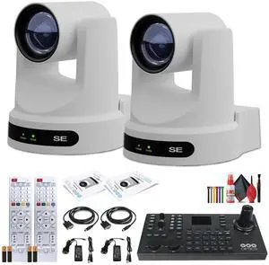 2 x PTZOptics Move SE PTZ Camera with 20x Optical Zoom (PT20X-SE-WH-G3) + SuperJoy PTZ Camera Controller