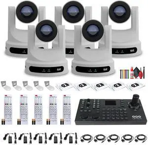5 x PTZOptics Move SE PTZ Camera with 20x Optical Zoom + SuperJoy PTZ Camera Controller + 5 x Wall Mount