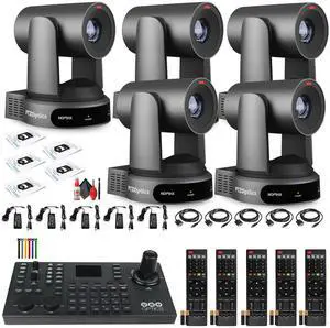 5 x PTZOptics Move 4K PTZ Camera with 30x Zoom (Gray) (PT30X-4K-GY-G3) + SuperJoy PTZ Controller