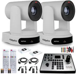 2 x PTZOptics Move 4K PTZ Camera with 30x Zoom (White) (PT30X-4K-WH-G3) + PT-JOY-G4 Controller