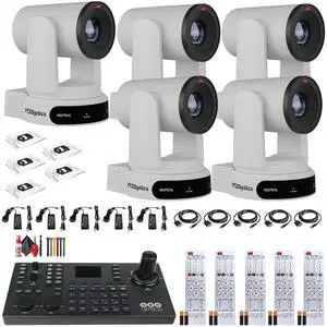 5 x PTZOptics Move 4K PTZ Camera with 30x Zoom (White) (PT30X-4K-WH-G3) + SuperJoy PTZ Controller