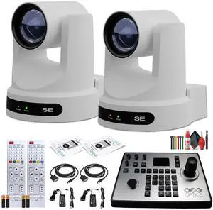 2 x PTZOptics Move SE PTZ Camera with 20x Optical Zoom (White) (PT20X-SE-WH-G3) + PT-JOY-G4 Controller