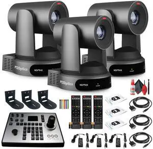 3 x PTZOptics Move 4K PTZ Camera with 30x Zoom (Gray) (PT30X-4K-GY-G3) + PT-JOY-G4 Controller + 3 x Wall Mount