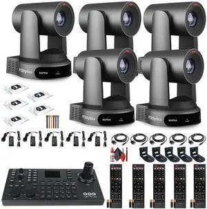 5 x PTZOptics Move 4K PTZ Camera with 30x Zoom (Gray) (PT30X-4K-GY-G3) + SuperJoy PTZ Controller + 5 x Wall Mount