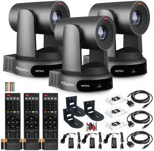 3 x PTZOptics Move 4K PTZ Camera with 30x Zoom (Gray) (PT30X-4K-GY-G3) + 3 x Wall Mount