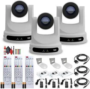 3 x PTZOptics Move SE PTZ Camera with 30x Optical Zoom (White) (PT30X-SE-WH-G3) + 3 x  Wall Mount (White)