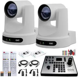 2 x PTZOptics Move SE PTZ Camera with 30x Optical Zoom (White) + PTZOptics PT-JOY-G4 Controller