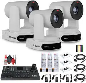 3 x PTZOptics Move 4K PTZ Camera with 30x Zoom (White) (PT30X-4K-WH-G3) + SuperJoy PTZ Controller