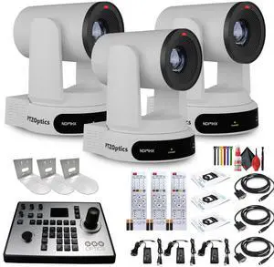 3 x PTZOptics Move 4K PTZ Camera with 30x Zoom (White) (PT30X-4K-WH-G3) + PT-JOY-G4 Controller + 3 x Wall Mount
