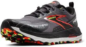 Brooks Mens Cascadia 18 GTX Waterproof Mountain Trail Running Shoe - Blackened Pearl/Black/Tomato - 7.5 Medium