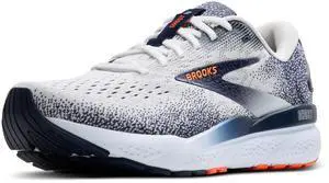 Brooks Mens Ghost 16 Neutral Running Shoe - White/Peacoat/Orange - 8 Medium
