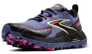 Brooks Womens Cascadia 18 GTX Waterproof Mountain Trail Running Shoe - Grey Blue/Black/Pink - 7 Medium