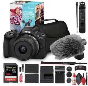 Canon EOS R50 Mirrorless Camera with 18-45mm Lens Creator Kit (Black) + 64GB Card + Bag + More