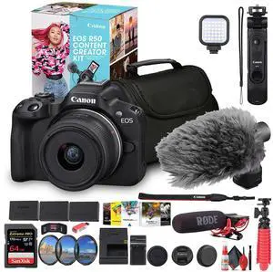 Canon EOS R50 Mirrorless Camera with 18-45mm Lens Creator Kit  (Black) + 64GB Card + Bag + More