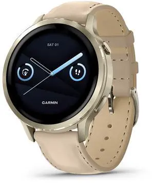 Garmin Venu® 4, 41mm, Advanced Health and Fitness GPS Smartwatch, Bright and Colorful Display, Built-in Flashlight, 10 Days of Battery Life, Lunar Gold with Bone Silicone Band/Light Sand Leather Band