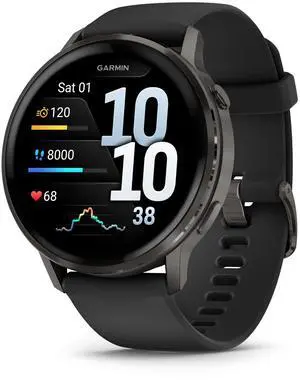 Garmin Venu® 4, 45mm, Advanced Health and Fitness GPS Smartwatch, Bright and Colorful Display, Built-in Flashlight, 12 Days of Battery Life, Slate with Black Silicone Band