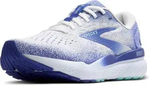 Brooks Womens Ghost 16 Neutral Running Shoe - White/Amparo Blue/Limpet Shell - 9.5 Medium
