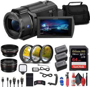 Sony FDR-AX43 UHD 4K Handycam Camcorder + 64GB Memory Card + 2 x NP-FV70 + More