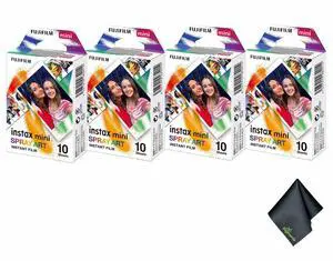 4xFUJIFILM INSTAX MINI Spray Art Instant Film (10 Exposures), Microfiber Cleaning Cloth, Bundle