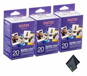 3xFUJIFILM INSTAX MINI Instant Film Variety Value Pack (20 Exposures), Microfiber Cleaning Cloth, Bundle