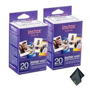 2xFUJIFILM INSTAX MINI Instant Film Variety Value Pack (20 Exposures), Microfiber Cleaning Cloth, Bundle