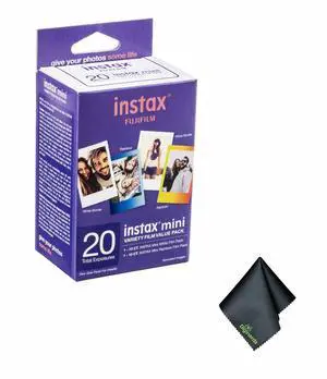 FUJIFILM INSTAX MINI Instant Film Variety Value Pack (20 Exposures), Microfiber Cleaning Cloth, Bundle