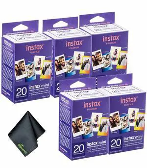 5xFUJIFILM INSTAX MINI Instant Film Variety Value Pack (20 Exposures), Microfiber Cleaning Cloth, Bundle