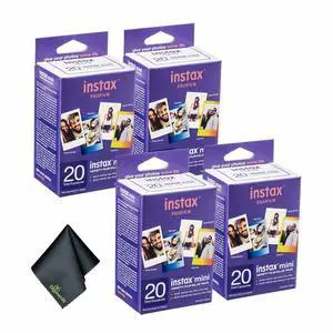 4xFUJIFILM INSTAX MINI Instant Film Variety Value Pack (20 Exposures), Microfiber Cleaning Cloth, Bundle