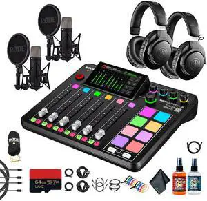 RODE RODECaster Pro II + Headphones + Podcast Microphone + 64GB Micro SD + More (Bundle)