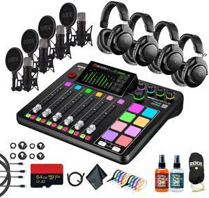 RODE RODECaster Pro II + Headphones + Podcast Microphone + 64GB Micro SD + More (Bundle)