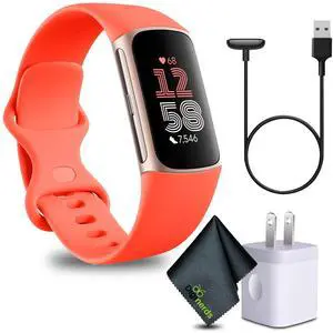 Fitbit Charge 6 Fitness Tracker Smartwatch, Gold Case w/ Coral Bundle