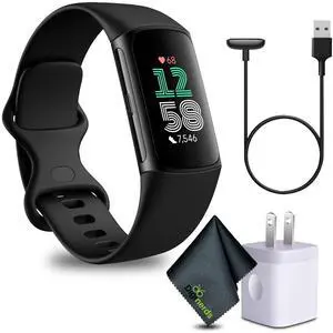 Fitbit Charge 6 Fitness Tracker Smartwatch, Obsidian/Black Bundle