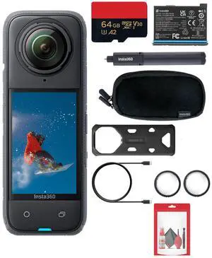 Insta360 X4 - Waterproof 360 Action Camera + Selfie Stick + Guards + 64GB Card + More