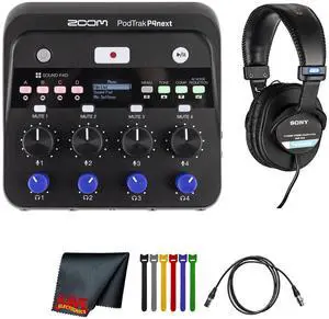 Zoom PodTrak P4next Podcast Recorder, Battery Powered, 4 Microphone Inputs, 4 Headphone Outputs, AI Noise Reduction, Tone & COMP Effects, Phone Input, Sound Pads, Record to SD, Audio Interface Mode