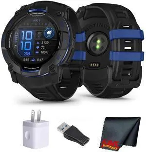 Garmin Instinct 3, 50mm AMOLED, Black and Bolt Blue Smartwatch Bundle