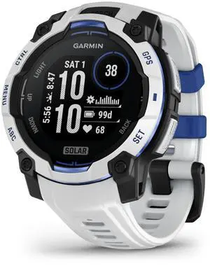 Garmin Instinct® 3 - 45 mm, Solar, Rugged Outdoor GPS Smartwatch, Built-in Flashlight, Supernova Collection Limited Edition Color, Whitestone with Whitestone/Bolt Blue Silicone Band
