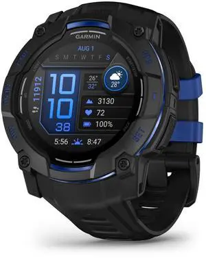 Garmin Instinct® 3 - 50 mm, AMOLED Display, Rugged Outdoor GPS Smartwatch, Built-in Flashlight, Supernova Collection Limited Edition Color, Black with Black/Bolt Blue Silicone Band