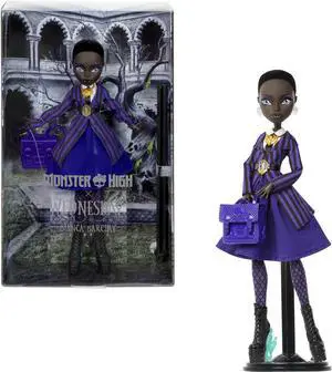 Monster High x Wednesday Doll and Accessories, Bianca Barclay Collectible in Nevermore Academy Uniform with Siren Amulet, Backpack and Doll Stand