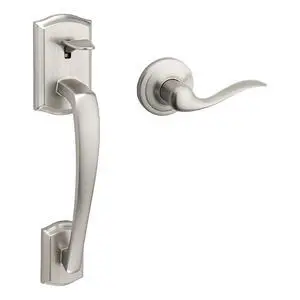 Kwikset Prescott Front Door Handle No Lock, Entry Handleset Exterior with Interior Reversible Handed Lever, Non-Locking, Satin Nickel, Deadbolt Not Included, with Microban Protection Kwikset Prescott Front Door Handle No Lock, Entry Handleset Exterior with Interior Reversible Handed Lever, Non-Locking, Satin Nickel, Deadbolt Not Included, with Microban Protection