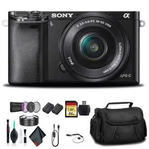 Sony Alpha a6000 Mirrorless Camera with 16-50mm and 55-210mm Lenses ILCE6000Y/B With Soft Bag, Tripod, Additional Battery, 64GB Memory Card, Card Reader , Plus Essential Accessories Sony Alpha a6000 Mirrorless Camera with 16-50mm and 55-210mm Lenses ILCE6000Y/B With Soft Bag, Tripod, Additional Battery, 64GB Memory Card, Card Reader , Plus Essential Accessories
