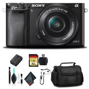 Sony Alpha a6000 Mirrorless Camera with 16-50mm and 55-210mm Lenses ILCE6000Y/B With Soft Bag, Additional Battery, 64GB Memory Card, Card Reader , Plus Essential Accessories Sony Alpha a6000 Mirrorless Camera with 16-50mm and 55-210mm Lenses ILCE6000Y/B With Soft Bag, Additional Battery, 64GB Memory Card, Card Reader , Plus Essential Accessories
