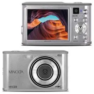 Minolta 48MP Digital Camera with Rear Selfie Lens - 4K Ultra HD Video, 2.8" LCD Screen, 16X Digital Zoom, Autofocus, Slow Motion, Time Lapse, Filters, Scene Modes, 32GB Card Included (Silver) Minolta 48MP Digital Camera with Rear Selfie Lens - 4K Ultra HD Video, 2.8" LCD Screen, 16X Digital Zoom, Autofocus, Slow Motion, Time Lapse, Filters, Scene Modes, 32GB Card Included (Silver)