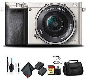 Sony Alpha a6000 Mirrorless Camera with 16-50mm Lens Silver With Soft Bag, Additional Battery, 64GB Memory Card, Card Reader , Plus Essential Accessories Sony Alpha a6000 Mirrorless Camera with 16-50mm Lens Silver With Soft Bag, Additional Battery, 64GB Memory Card, Card Reader , Plus Essential Accessories